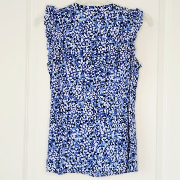Michael Kors Blouse Blue Patterned Ruffle M - Picture 6 of 8